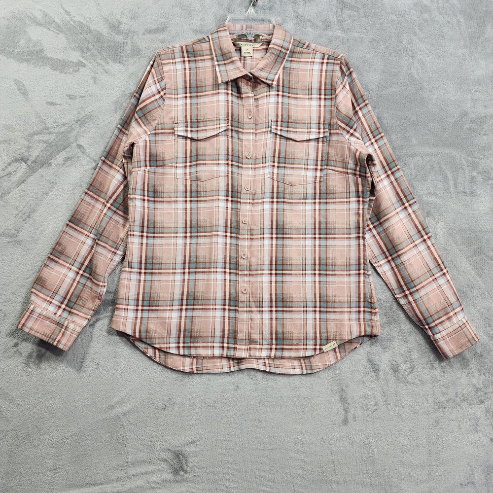 ExOfficio Top Womens L Pink Plaid Madison Midweight Flannel Long-Sleeve Outdoor